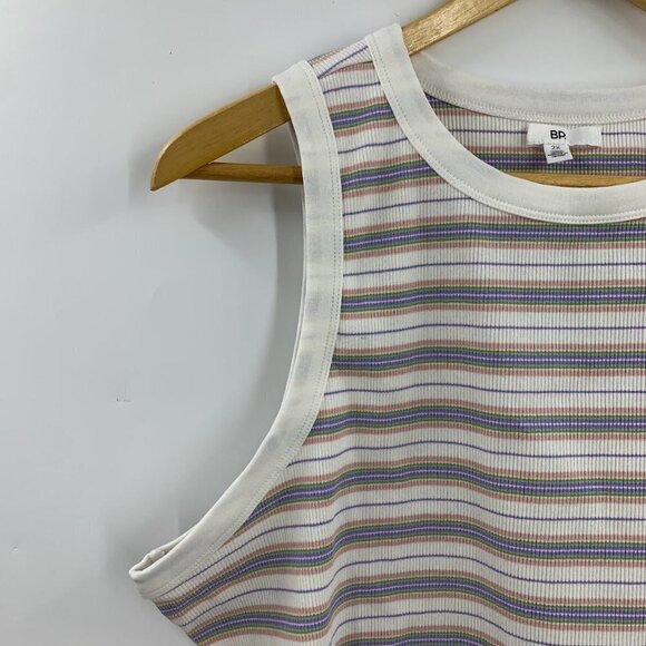 Nordstrom BP Women's White Kalee‎ Stripe Cotton Rib Knit Ringer Tank Size 2X NWT - Picture 3 of 12